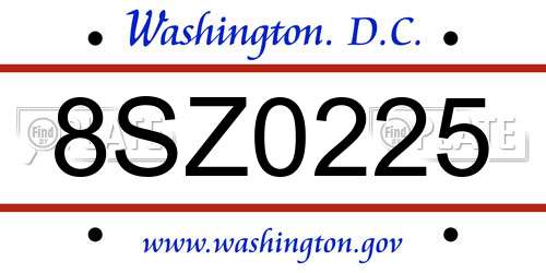 8SZ0225 District Of Columbia License Plate