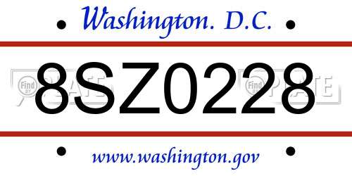 8SZ0228 District Of Columbia License Plate