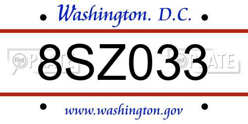 8SZ033 District Of Columbia License Plate