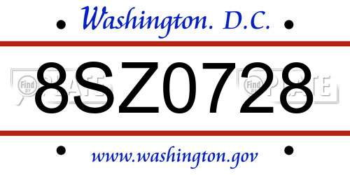 8SZ0728 District Of Columbia License Plate