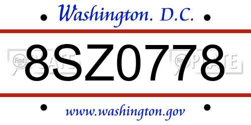 8SZ0778 District Of Columbia License Plate
