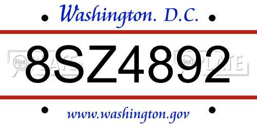 8SZ4892 District Of Columbia License Plate