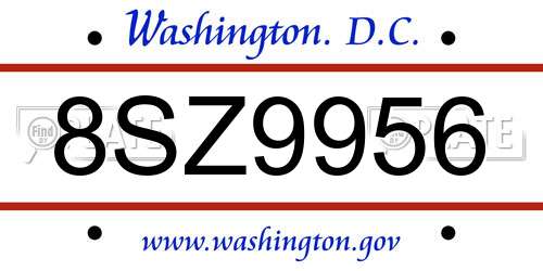 8SZ9956 District Of Columbia License Plate