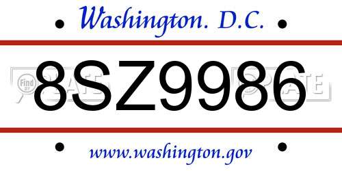 8SZ9986 District Of Columbia License Plate