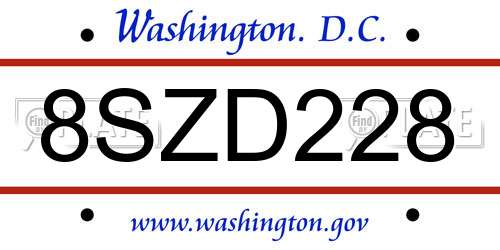 8SZD228 District Of Columbia License Plate