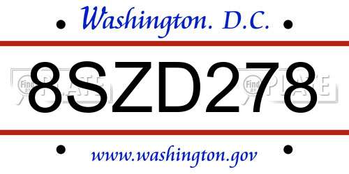 8SZD278 District Of Columbia License Plate