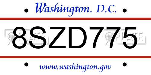 8SZD775 District Of Columbia License Plate