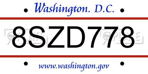 8SZD778 District Of Columbia License Plate