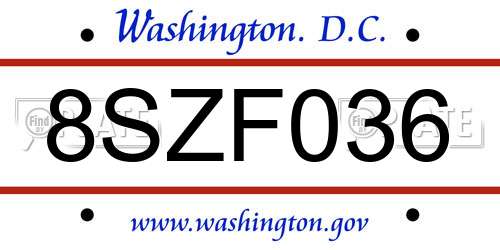 8SZF036 District Of Columbia License Plate
