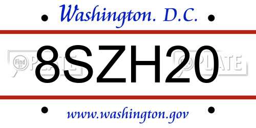8SZH20 District Of Columbia License Plate