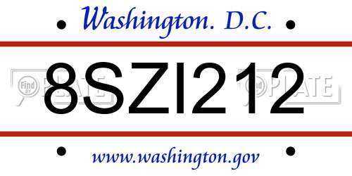 8SZI212 District Of Columbia License Plate