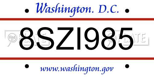 8SZI985 District Of Columbia License Plate