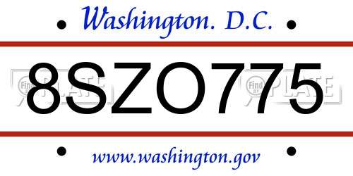 8SZO775 District Of Columbia License Plate