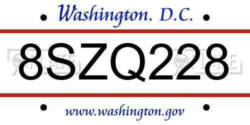 8SZQ228 District Of Columbia License Plate