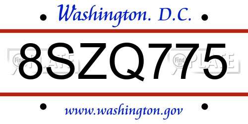 8SZQ775 District Of Columbia License Plate