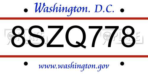 8SZQ778 District Of Columbia License Plate
