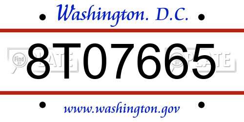 8T07665 District Of Columbia License Plate