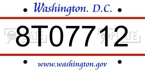 8T07712 District Of Columbia License Plate