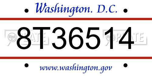 8T36514 District Of Columbia License Plate