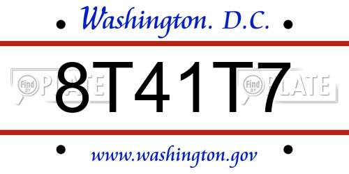 8T41T7 District Of Columbia License Plate