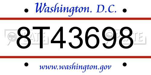 8T43698 District Of Columbia License Plate