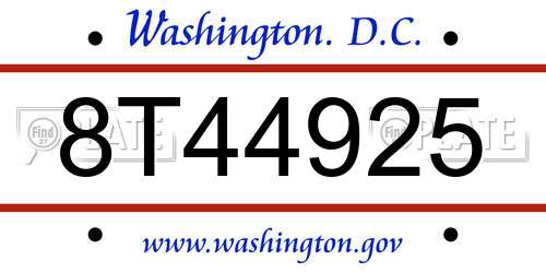 8T44925 District Of Columbia License Plate