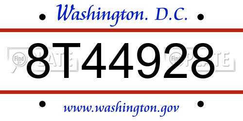 8T44928 District Of Columbia License Plate