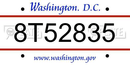 8T52835 District Of Columbia License Plate