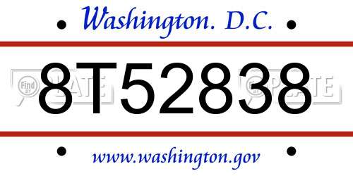 8T52838 District Of Columbia License Plate