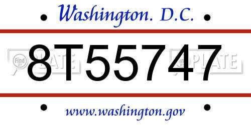 8T55747 District Of Columbia License Plate