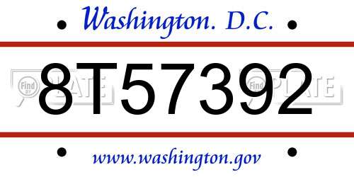 8T57392 District Of Columbia License Plate