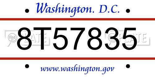 8T57835 District Of Columbia License Plate