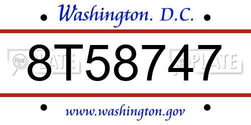 8T58747 District Of Columbia License Plate