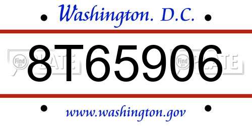 8T65906 District Of Columbia License Plate