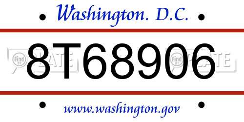 8T68906 District Of Columbia License Plate
