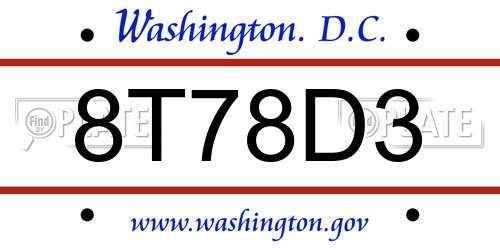 8T78D3 District Of Columbia License Plate