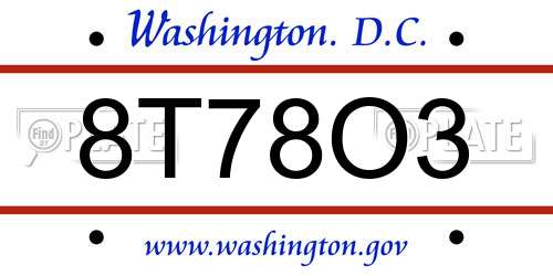8T78O3 District Of Columbia License Plate