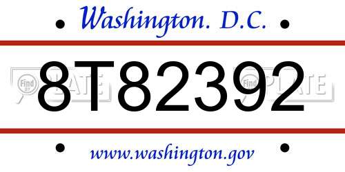8T82392 District Of Columbia License Plate