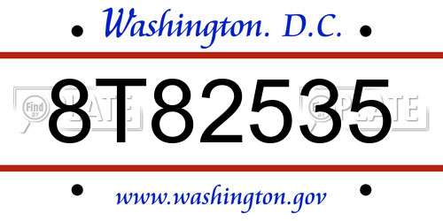 8T82535 District Of Columbia License Plate