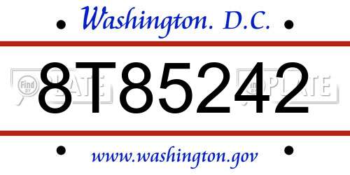 8T85242 District Of Columbia License Plate