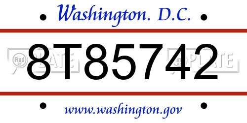 8T85742 District Of Columbia License Plate