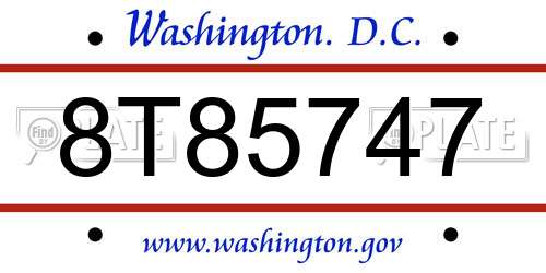 8T85747 District Of Columbia License Plate