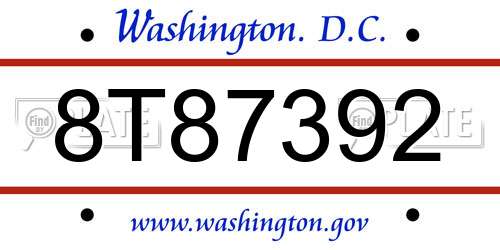 8T87392 District Of Columbia License Plate