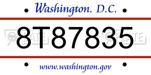 8T87835 District Of Columbia License Plate
