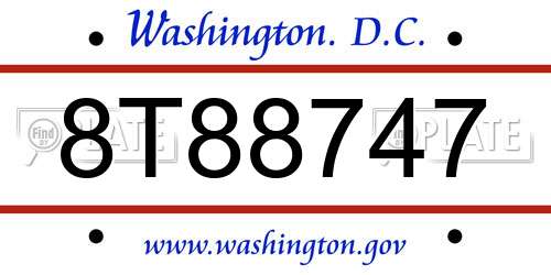 8T88747 District Of Columbia License Plate