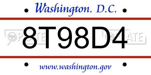 8T98D4 District Of Columbia License Plate