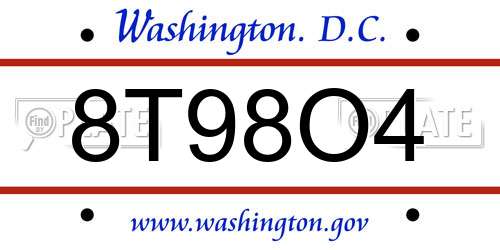 8T98O4 District Of Columbia License Plate