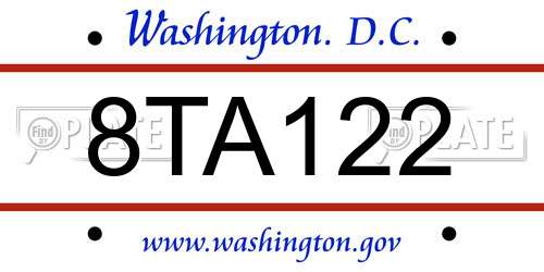 8TA122 District Of Columbia License Plate