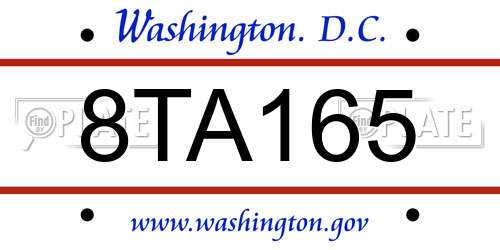 8TA165 District Of Columbia License Plate