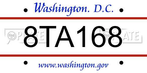 8TA168 District Of Columbia License Plate